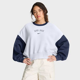 Women's Nike White/Navy Boston Red Sox Oversized High Hip Fleece Sweatshirt