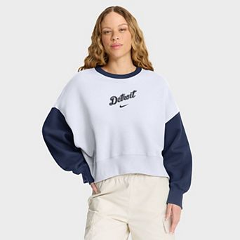 Women's Nike White/Navy Detroit Tigers Oversized High Hip Fleece Sweatshirt