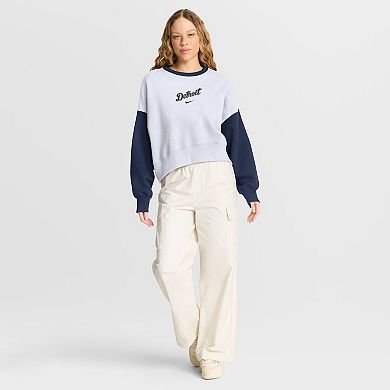 Women's Nike White/Navy Detroit Tigers Oversized High Hip Fleece Sweatshirt