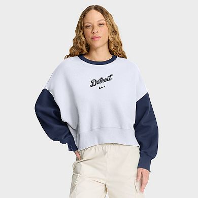 Women's Nike White/Navy Detroit Tigers Oversized High Hip Fleece Sweatshirt