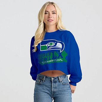 Women's Spirit Jersey Royal Seattle Seahawks Super Bowl LX Champions Retro Cropped Long Sleeve T-Shirt