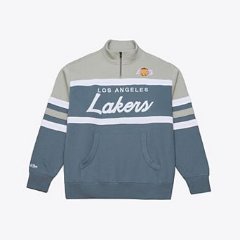 Men's Mitchell & Ness Blue Los Angeles Lakers Thunderstorm Head Coach Quarter-Zip Jacket