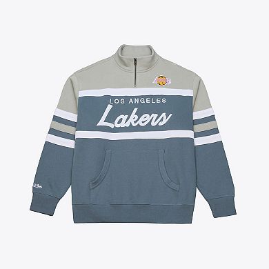 Men's Mitchell & Ness Blue Los Angeles Lakers Thunderstorm Head Coach Quarter-Zip Jacket