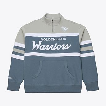 Men's Mitchell & Ness Blue Golden State Warriors Thunderstorm Head Coach Quarter-Zip Jacket