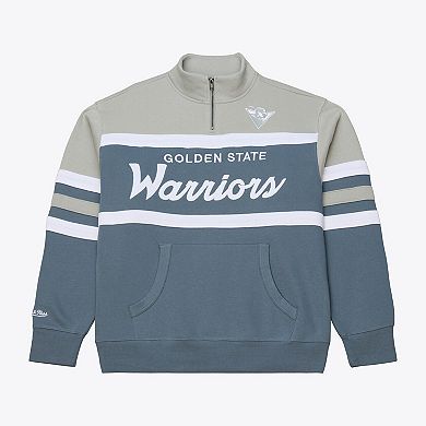 Men's Mitchell & Ness Blue Golden State Warriors Thunderstorm Head Coach Quarter-Zip Jacket