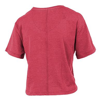 Women's Pressbox Red Wisconsin Badgers Vintage Waist Length Script Over Logo T-Shirt