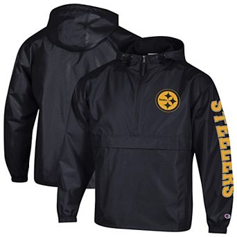 Men's Champion Black Pittsburgh Steelers Packable Windbreaker Half-Zip Jacket