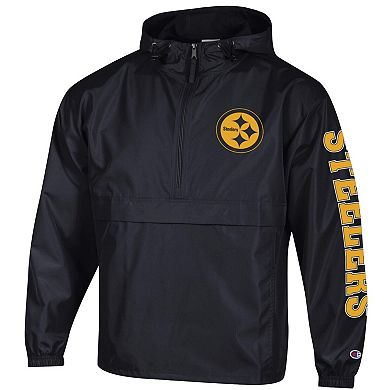 Men's Champion Black Pittsburgh Steelers Packable Windbreaker Half-Zip Jacket