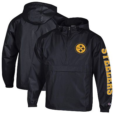 Men's Champion Black Pittsburgh Steelers Packable Windbreaker Half-Zip Jacket