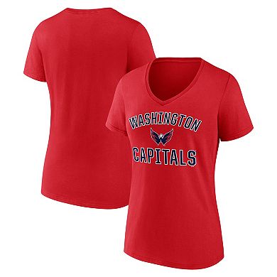 Women's Logo Athletic Red Washington Capitals Arch Victory V-Neck T-Shirt