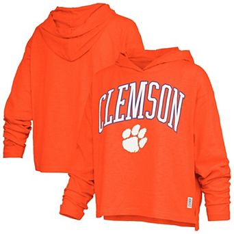 Women's Pressbox Orange Clemson Tigers Nelson Arch Over Logo Long Sleeve Hooded T-Shirt