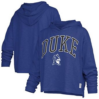 Women's Pressbox Royal Duke Blue Devils Nelson Arch Over Logo Long Sleeve Hooded T-Shirt