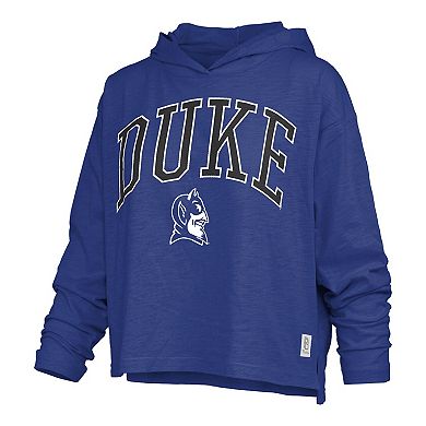 Women's Pressbox Royal Duke Blue Devils Nelson Arch Over Logo Long Sleeve Hooded T-Shirt