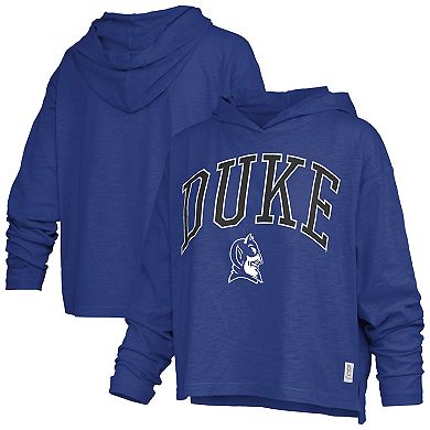 Women's Pressbox Royal Duke Blue Devils Nelson Arch Over Logo Long Sleeve Hooded T-Shirt