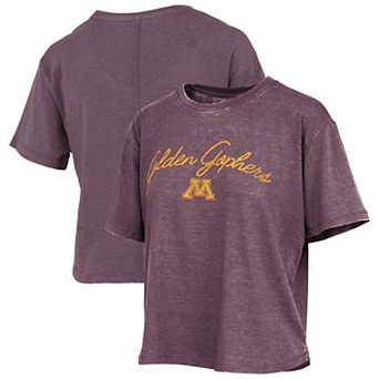 Women's Pressbox Maroon Minnesota Golden Gophers Vintage Waist Length Script Over Logo T-Shirt
