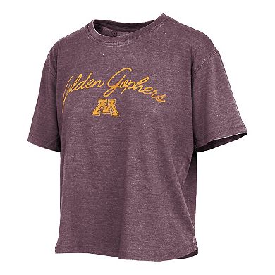 Women's Pressbox Maroon Minnesota Golden Gophers Vintage Waist Length Script Over Logo T-Shirt