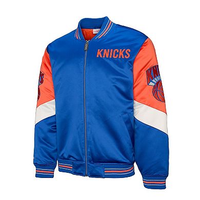 Men's Mitchell & Ness Blue New York Knicks Throw It Back Heavyweight Full-Zip Satin Jacket