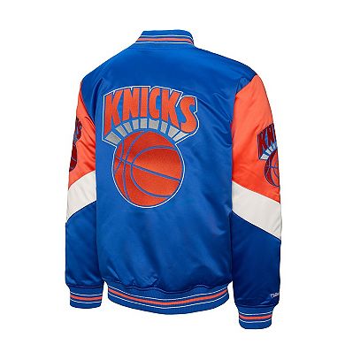 Men's Mitchell & Ness Blue New York Knicks Throw It Back Heavyweight Full-Zip Satin Jacket