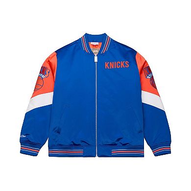 Men's Mitchell & Ness Blue New York Knicks Throw It Back Heavyweight Full-Zip Satin Jacket