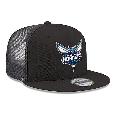 Men's New Era Black Charlotte Hornets Core Logo Meshback 9FIFTY Snapback Hat