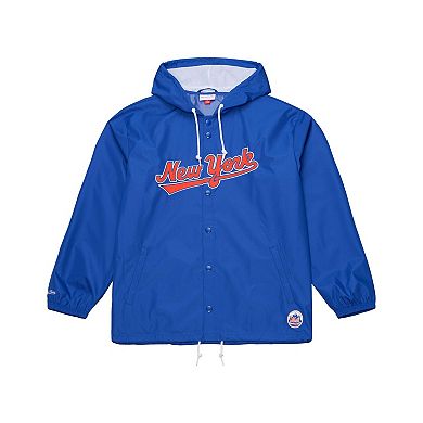 Men's Mitchell & Ness Royal New York Mets Full-Snap Hooded Coaches Jacket