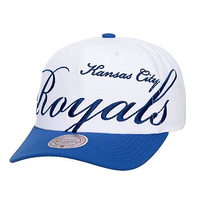 Unisex Mitchell & Ness White/Royal Kansas City Royals XL Script Pro Crown Adjustable Hat