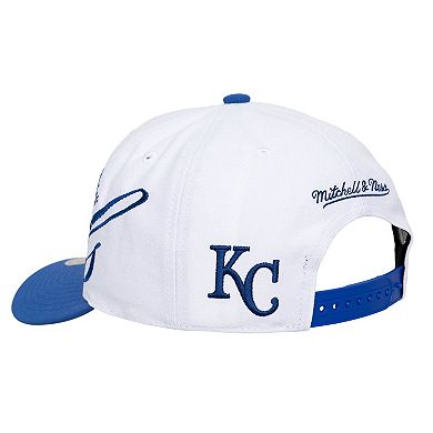 Unisex Mitchell & Ness White/Royal Kansas City Royals XL Script Pro Crown Adjustable Hat