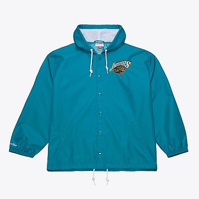Men's Mitchell & Ness Teal Jacksonville Jaguars Coaches Full-Snap Hooded Windbreaker Jacket