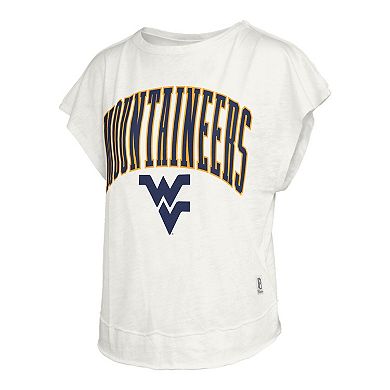 Women's Pressbox Cream West Virginia Mountaineers Nelson Movement Open Back Slub T-Shirt