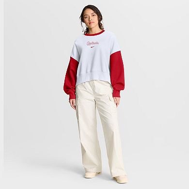 Women's Nike White/Red St. Louis Cardinals Oversized High Hip Fleece Sweatshirt