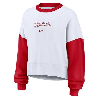 Women's Nike White/Red St. Louis Cardinals Oversized High Hip Fleece Sweatshirt