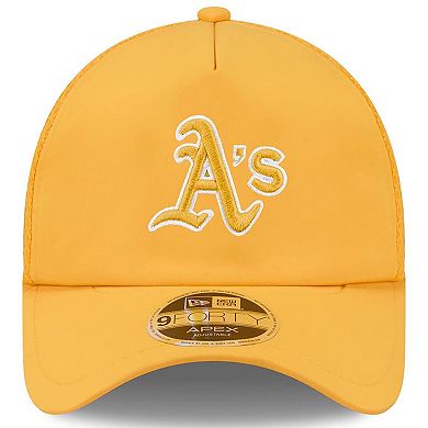 Men's New Era Gold Athletics 2026 Batting Practice Apex 9FORTY Adjustable Trucker Hat
