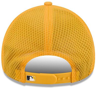 Men's New Era Gold Athletics 2026 Batting Practice Apex 9FORTY Adjustable Trucker Hat