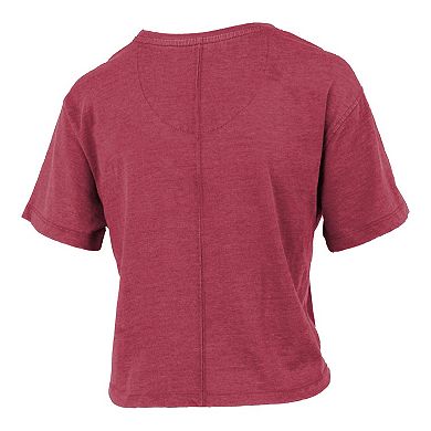 Women's Pressbox Cardinal Arkansas Razorbacks Vintage Waist Length Script Over Logo T-Shirt