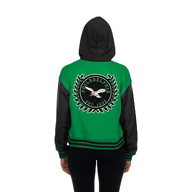 Women's New Era Kelly Green Philadelphia Eagles Throwback Full-Snap Hooded Jacket