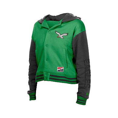 Women's New Era Kelly Green Philadelphia Eagles Throwback Full-Snap Hooded Jacket