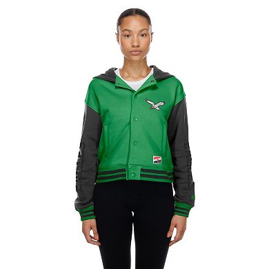Women's New Era Kelly Green Philadelphia Eagles Throwback Full-Snap Hooded Jacket