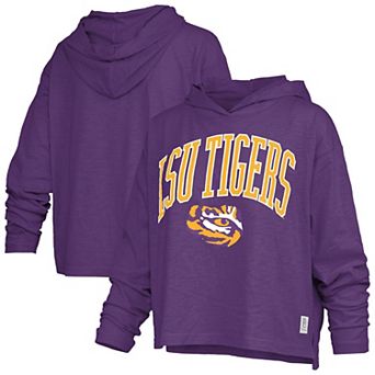 Women's Pressbox Purple LSU Tigers Nelson Arch Over Logo Long Sleeve Hooded T-Shirt
