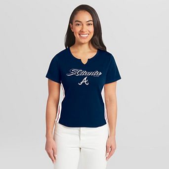 Women's WEAR by Erin Andrews Navy Atlanta Braves Notch Neck T-Shirt