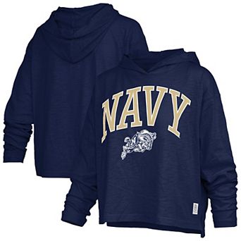 Women's Pressbox Navy Navy Midshipmen Nelson Arch Over Logo Long Sleeve Hooded T-Shirt