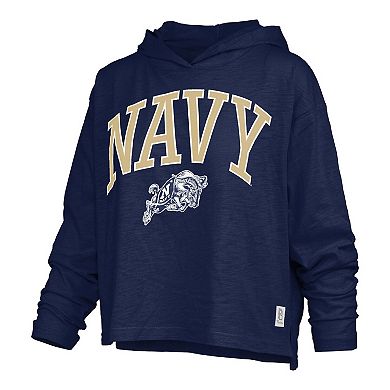 Women's Pressbox Navy Navy Midshipmen Nelson Arch Over Logo Long Sleeve Hooded T-Shirt