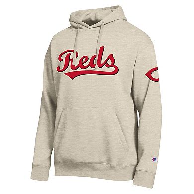 Men's Champion Oatmeal Cincinnati Reds All Star Chenille Patch Hoodie