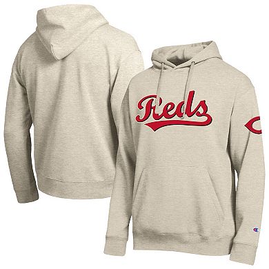 Men's Champion Oatmeal Cincinnati Reds All Star Chenille Patch Hoodie