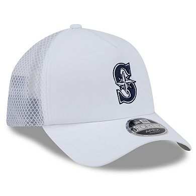 Men's New Era White Seattle Mariners 2026 Batting Practice Apex 9FORTY Adjustable Trucker Hat