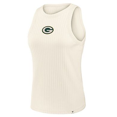Women's Fanatics Cream Green Bay Packers Star Play Tri-Blend Ribbed Tank Top