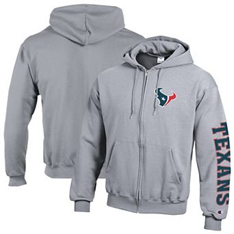 Men's Champion Heather Gray Houston Texans Powerblend Fleece Full-Zip Hoodie