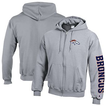 Men's Champion Heather Gray Denver Broncos Powerblend Fleece Full-Zip Hoodie
