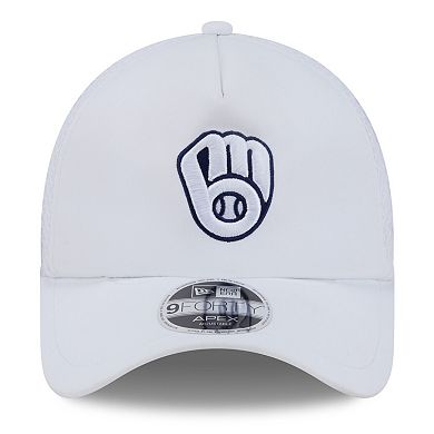 Men's New Era White Milwaukee Brewers 2026 Batting Practice Apex 9FORTY Adjustable Trucker Hat