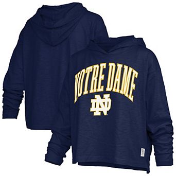 Women's Pressbox Navy Notre Dame Fighting Irish Nelson Arch Over Logo Long Sleeve Hooded T-Shirt