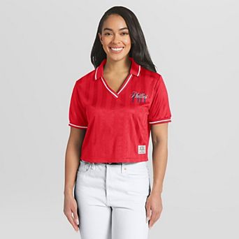 Women's WEAR by Erin Andrews Red Philadelphia Phillies Cropped Polo